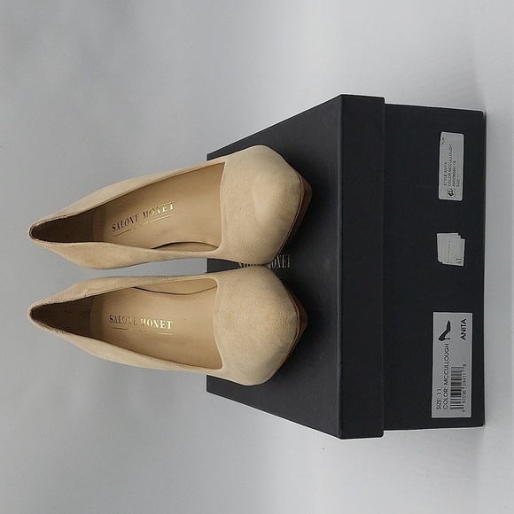 566- Salone Monet Anita Nude Suede Heels Women’s Size 11M NWT w/ Box - Picture 8 of 16
